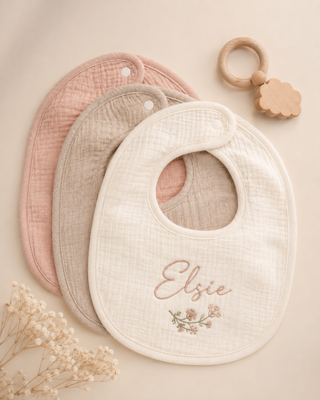 Personalised Muslin Baby Bibs – Set of 3