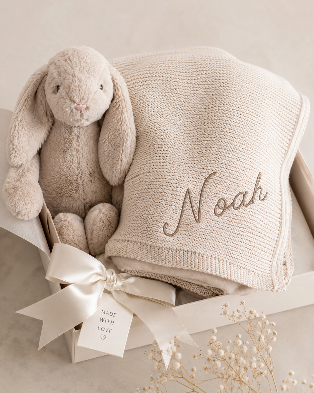Personalised Baby Blanket & Bunny Gift Set